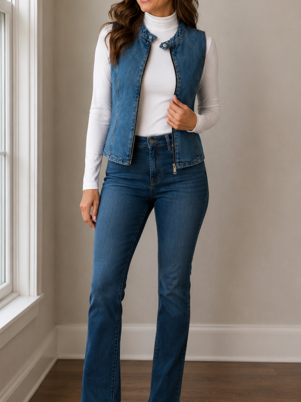 wild fable Blue Denim Sleeveless Zip Vest
